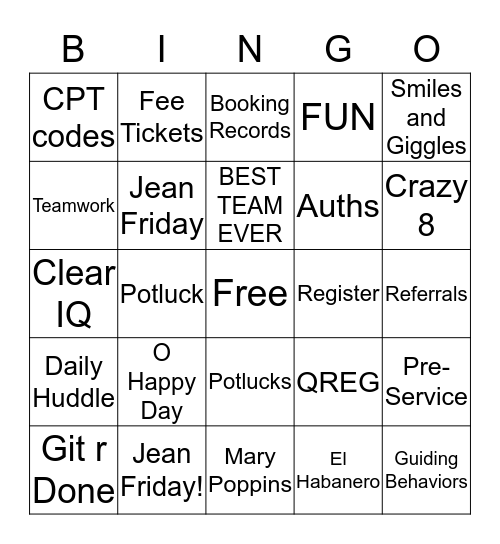 Presevice Bingo Card