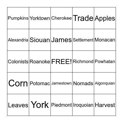 Native Americans Bingo Card