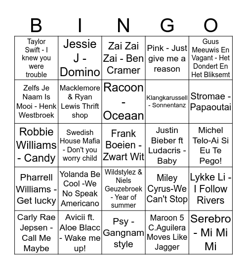 PeesDees muziek bingo Card
