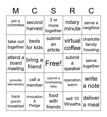 Meck South Bingo Card
