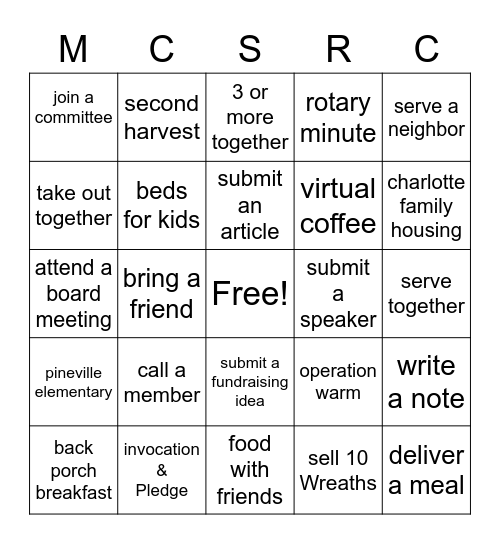 Meck South Bingo Card