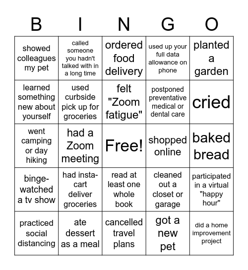 "stay-at-home" order Bingo Card
