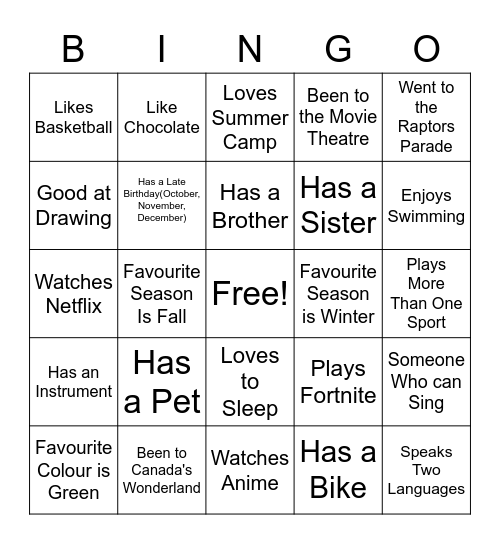 Untitled Bingo Card