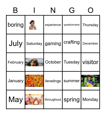 Unit 2: wordlist 5 Bingo Card