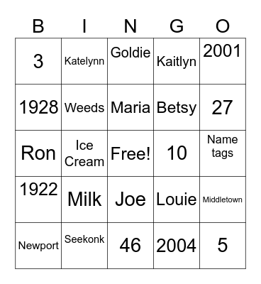 Newport Creamery BINGO! Bingo Card