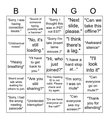 Conference Call Bingo Card