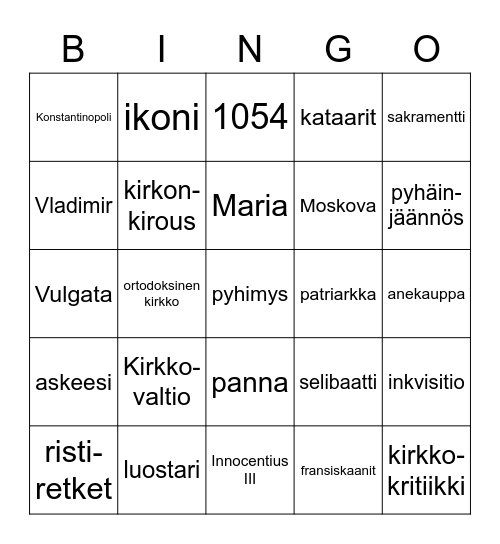 Kristinusko keskiajalla Bingo Card