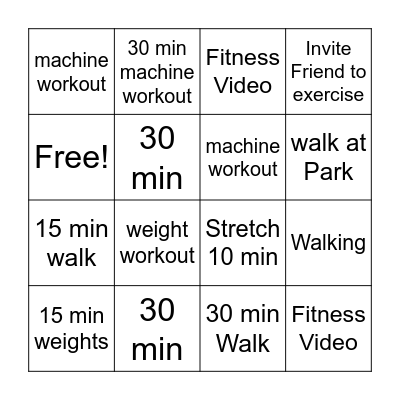Summer Fitness Challenge Bingo Card