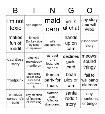 July 16th 2020 Bingo Card