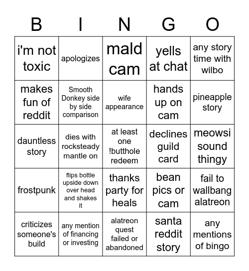 July 16th 2020 Bingo Card