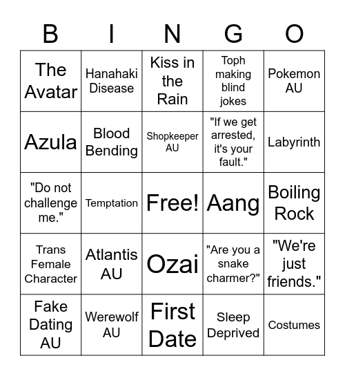 ATLA Bingo Card