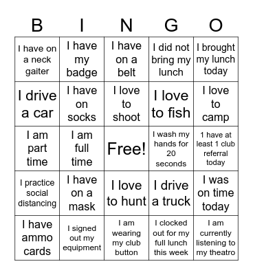 Fun Friday BINGO Card