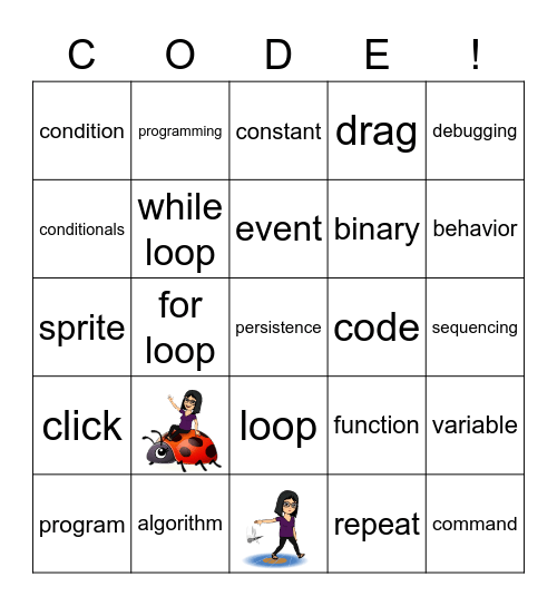 Computer Science Vocabulary (Code.org) Bingo Card