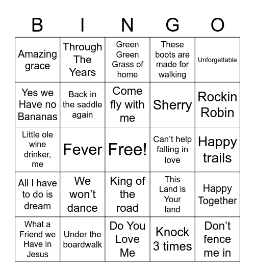 Music Bingo 4 Bingo Card