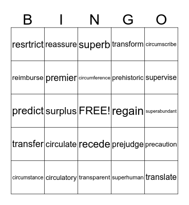 Vocabulary BINGO!! Bingo Card