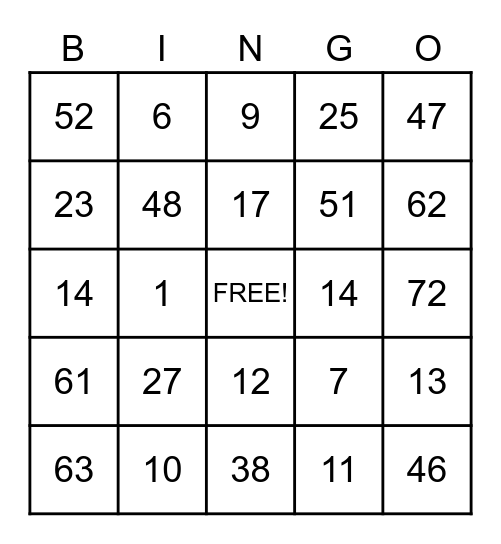 Sight Words Bingo Card