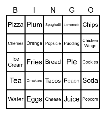 Food Bingo Card