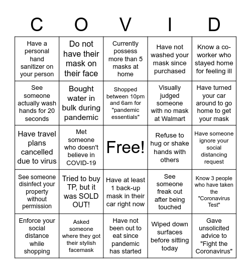 CORONAVIRUS BINGO Card