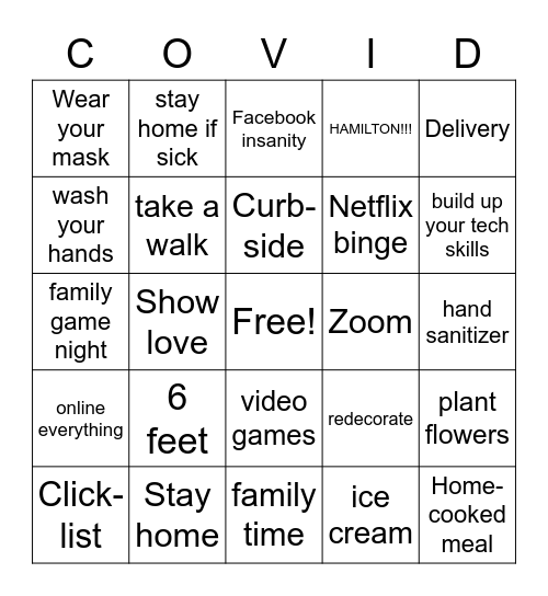 Social Distancing Survival Bingo Card