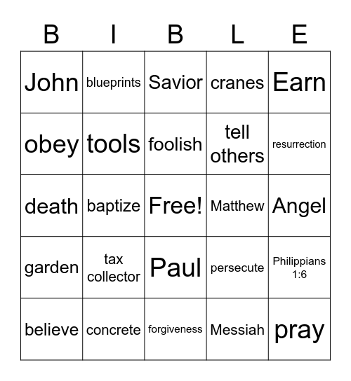 Bible School Bingo Card