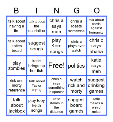 weekend hangouts Bingo Card