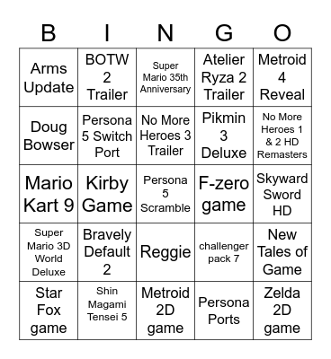 July 20th Direct Bingo Card