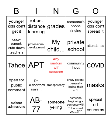 Board Meeting Bingo Card