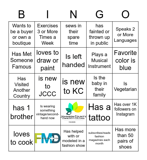 Fashion Finder: Find Someone Who.... Bingo Card