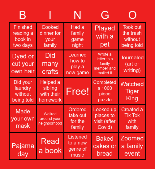 COVID Bingo Card