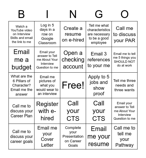 Career Transitions Bingo Card