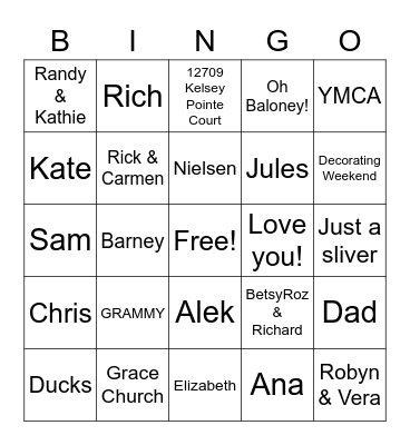 RITA'S BIRTHDAY Bingo Card