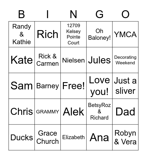 RITA'S BIRTHDAY Bingo Card