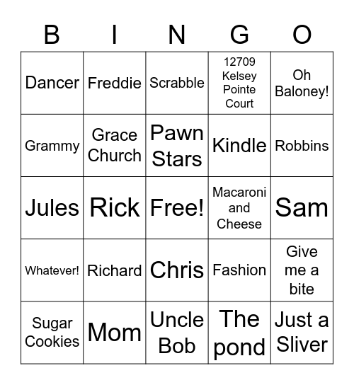 RITA'S BIRTHDAY Bingo Card