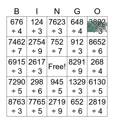 Short Division Bingo Card