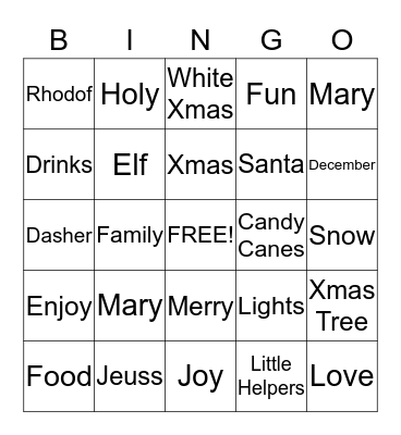 Club sapphire bingo Christmas party 2012 Bingo Card