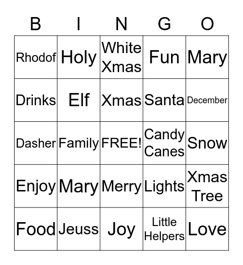 Club sapphire bingo Christmas party 2012 Bingo Card
