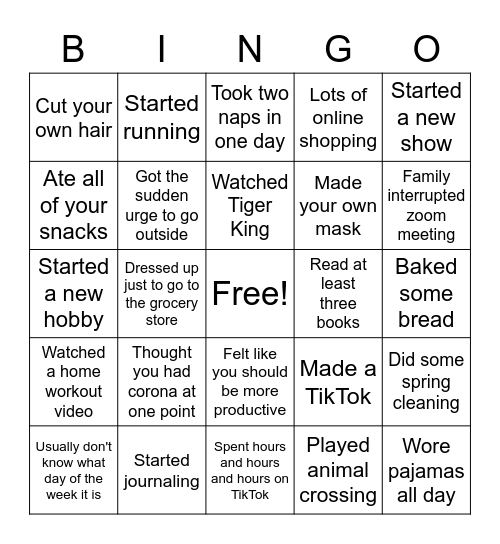 Quarantine Bingo!! Bingo Card