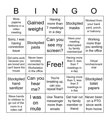 Remote Work Bingo Card