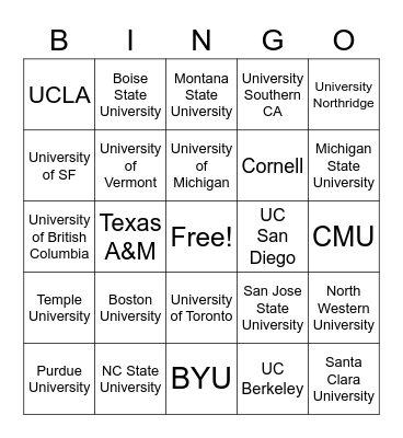 Marvell University Day Bingo Card