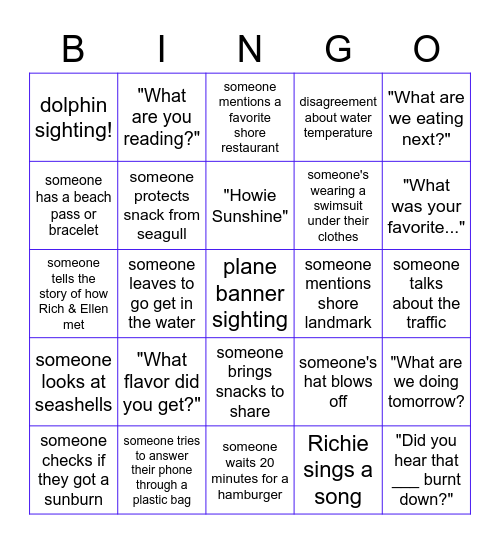 Kaplan Family NJ Shore Zoooooom Bingo Card