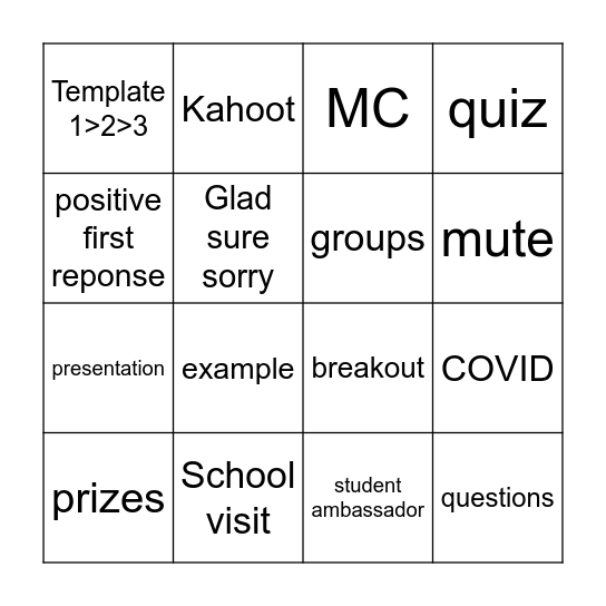 Student Ambassador Bingo Card