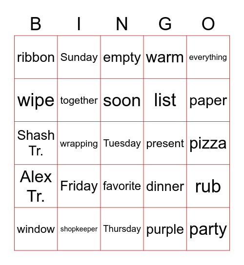 LJM2 Bingo- Voca Words Bingo Card