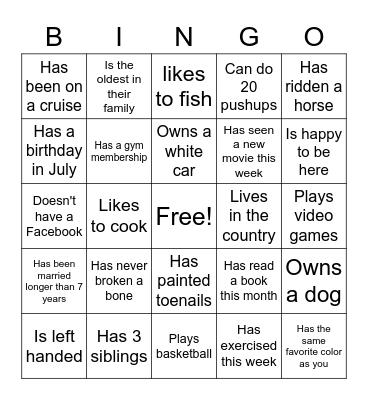 Family Bingo Card