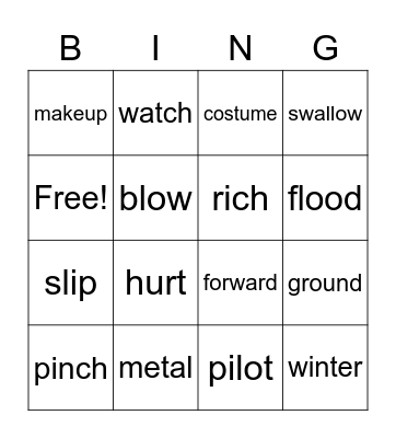 Review Vocab Bingo Card