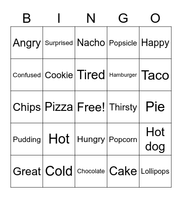 Food and Feelings Bingo! Bingo Card