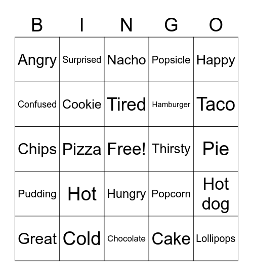 Food and Feelings Bingo! Bingo Card