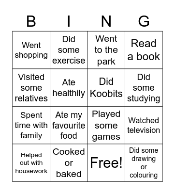 Back to School Bingo Card