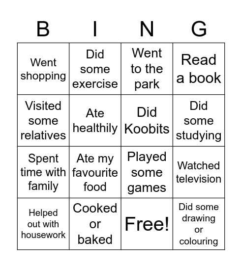 Back to School Bingo Card