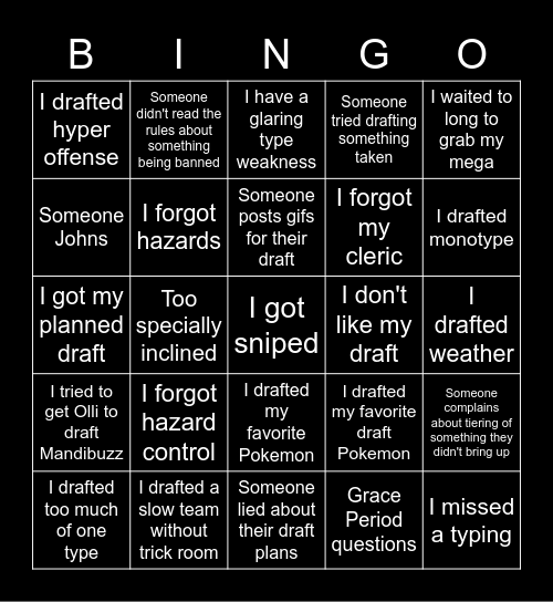Draft Bingo Card