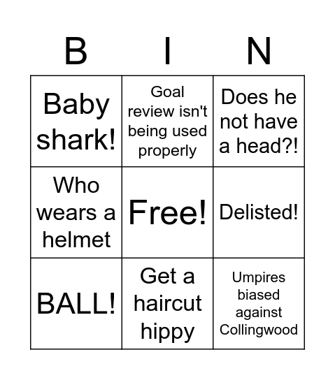 Football with Cameron bingo Card